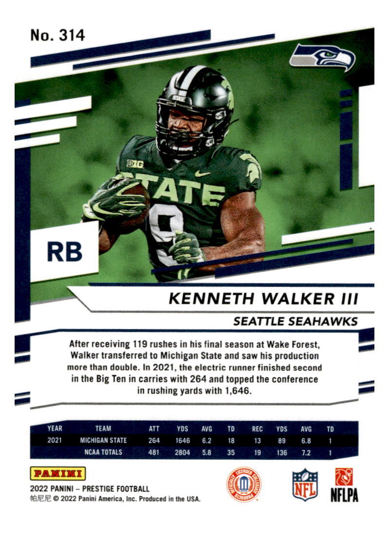 2022 Panini Prestige #314 Kenneth Walker III    Rookie