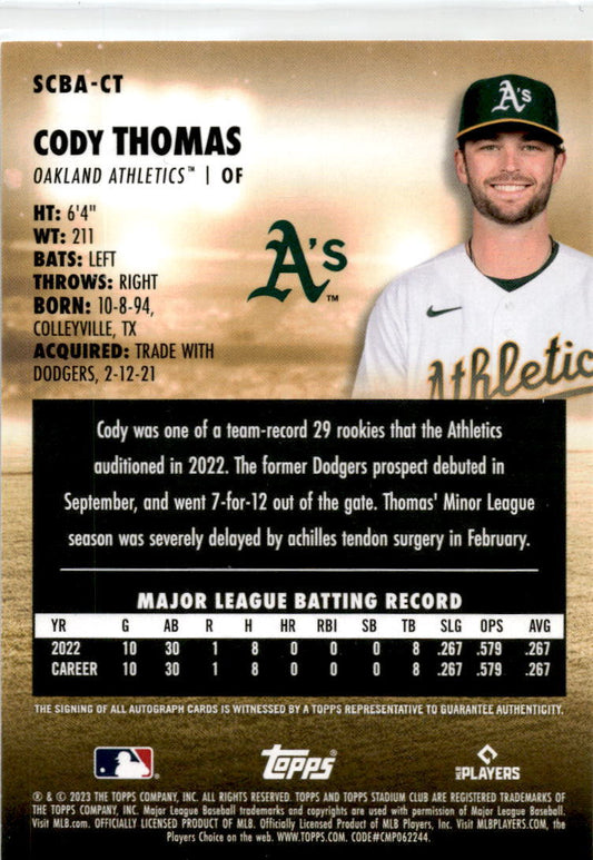 2023 Stadium Club #SCBA-CT Cody Thomas Auto Oakland Athletics