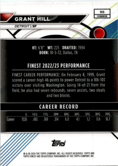 2023-24 Topps Finest Xfractor #96 Grant Hill Detroit