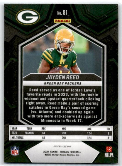 2024 Panini Mosaic Blue Reactive Prizm #81 Jayden Reed Green Bay Packers