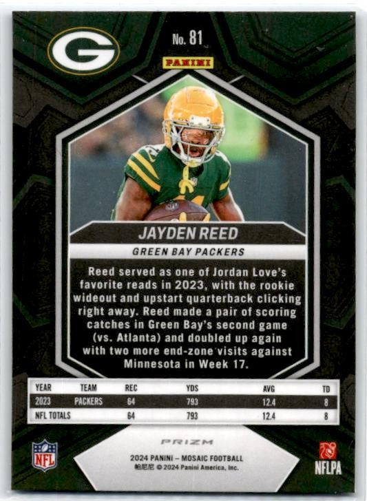 2024 Panini Mosaic Blue Reactive Prizm #81 Jayden Reed Green Bay Packers