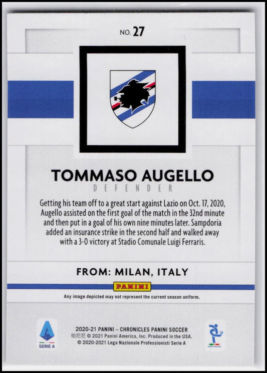 2020-21 Panini Chronicles #27 Tommaso Augello Panini Serie A Purple Astro