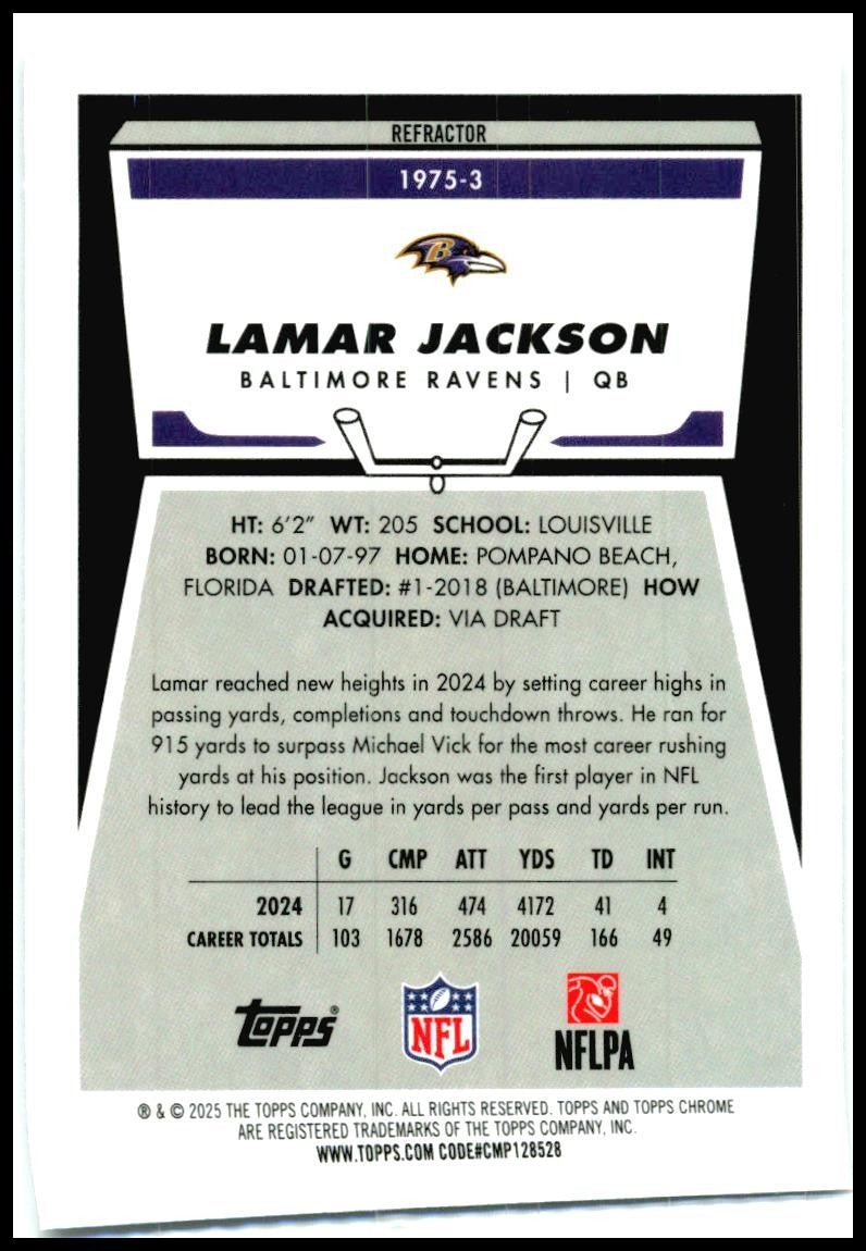2025 Topps Chrome Refractor #1975-3 lamar jackson