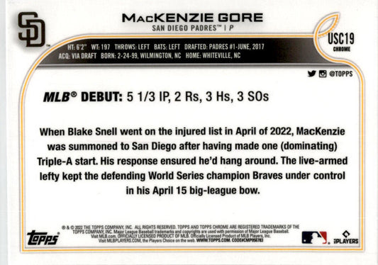 2022 Topps Chrome Update Purple Refractor #USC19 MacKenzie Gore San Diego Padres