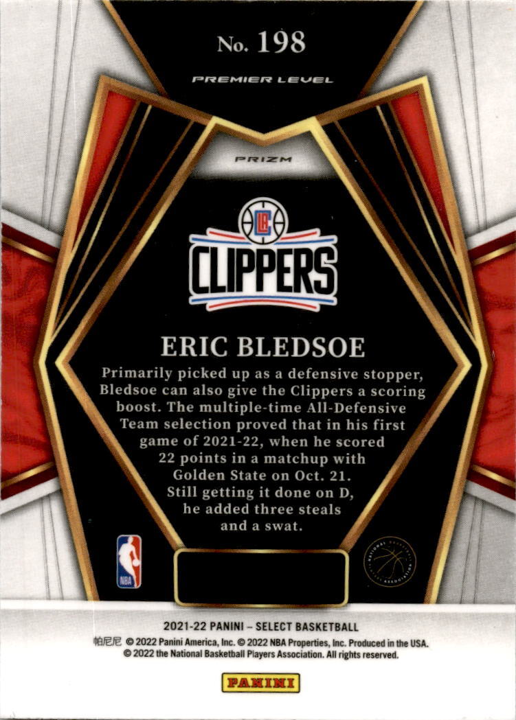 2021 Panini Select Orange Flash Prizms #198 Eric Bledsoe  Los Angeles Clippers