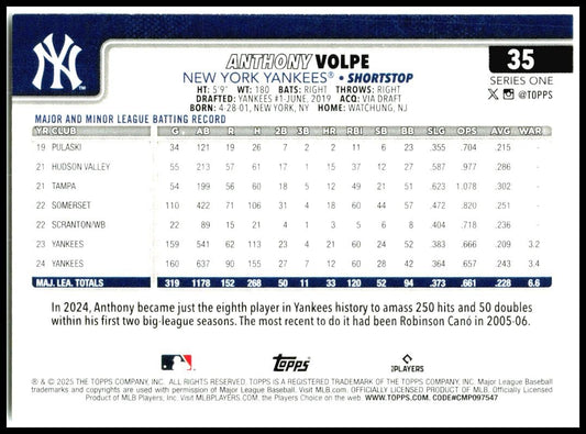 2025 Topps #35 Anthony Volpe New York Yankees