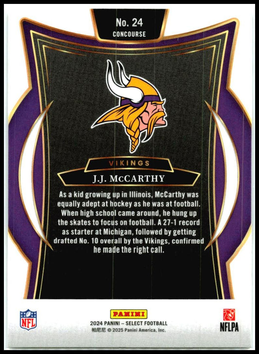 2024 Panini Select #24 J.J. McCarthy Rookie Minnesota Vikings