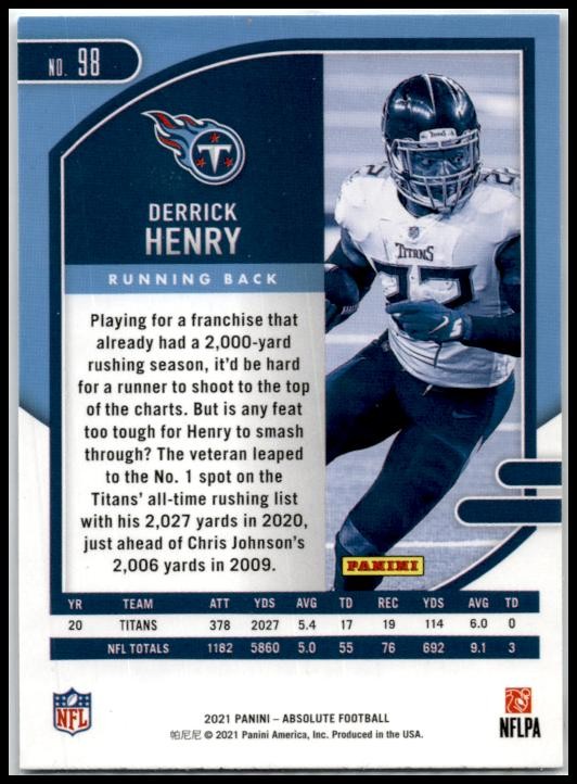 2021 Panini Absolute Red #98 Derrick Henry Tennessee Titans