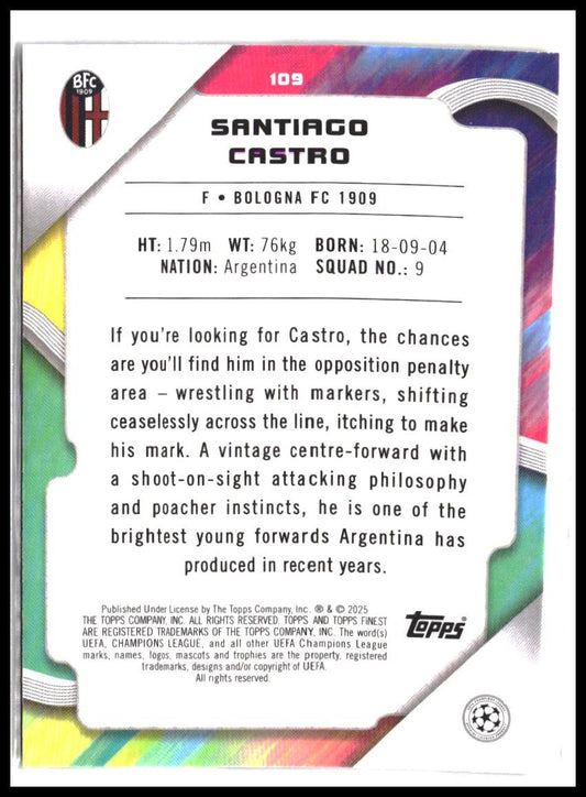 Santiago Castro #109 2024-25 Finest UEFA Club Competitions Rookie RC