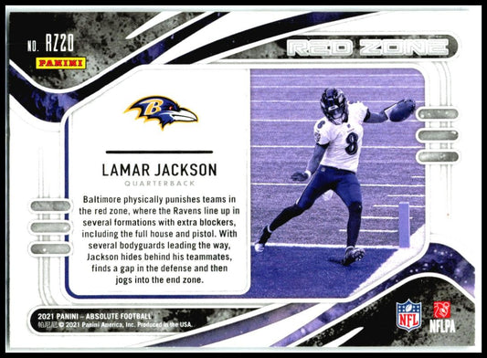 2021 Panini Absolute Red Zone #RZ20 Lamar Jackson Baltimore Ravens
