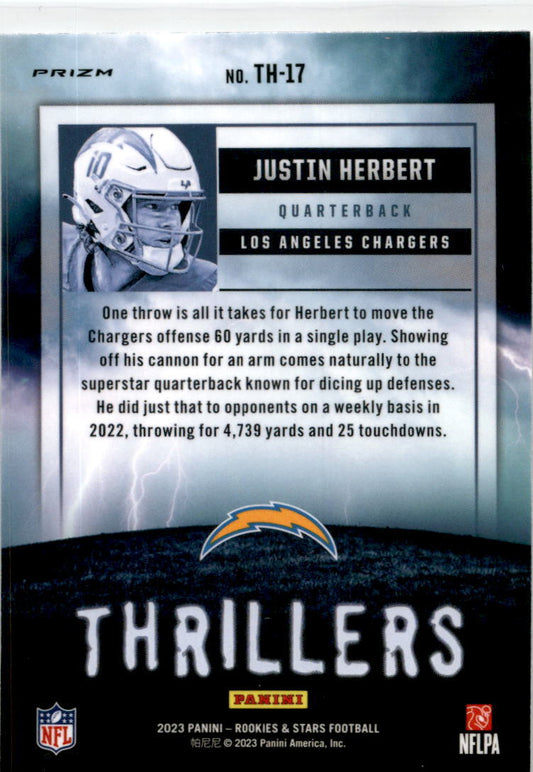 2023 Rookies & Stars Thillers Holo #TH-17 Justin Herbert LA Chargers