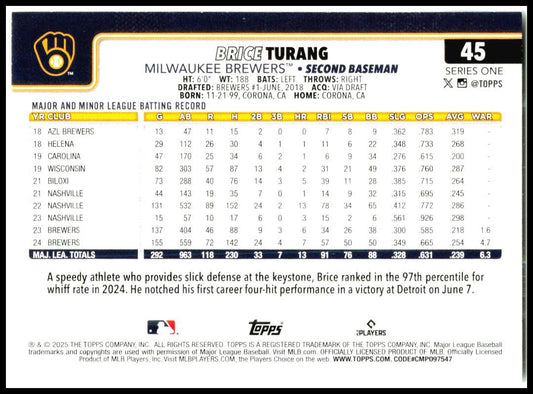 2025 Topps #45 Brice Turang Milwaukee Brewers