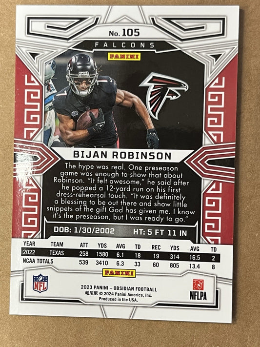2023 Panini Obsidian -  #105 Bijan Robinson (RC) Atlanta Falcons
