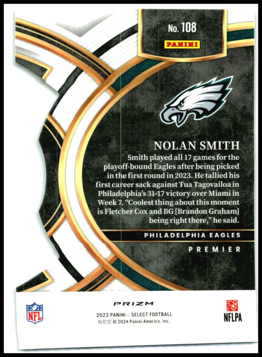 2023 Panini Select Green and Yellow Prizms Die Cuts #108 Nolan Smith Eagles