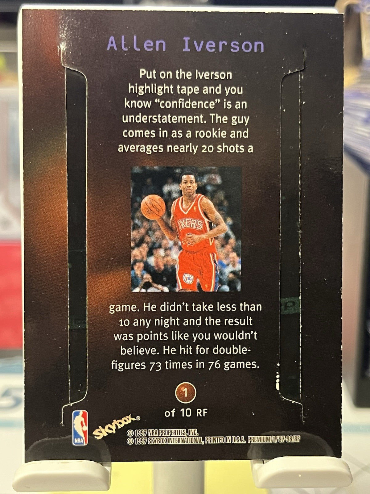 Allen Iverson 1997-98 SkyBox Premium #1 RF Rock n' Fire Philadelphia 76ers