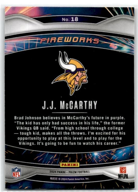2024 Panini Prizm Fireworks #18 J.J. McCarthy Minnesota Vikings