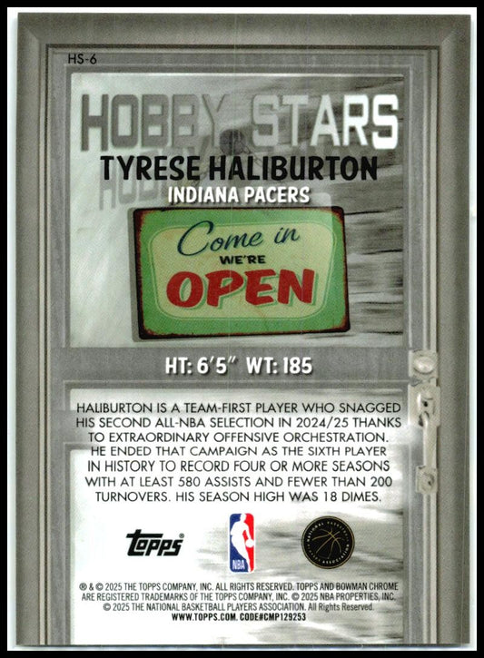 2025-26 Bowman Halfcourt Cards #HS-6 Tyrese Haliburton Pacers