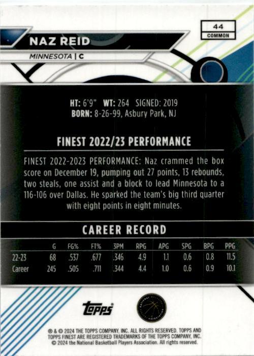 2023-24 Topps Finest #44 Naz Reid Minnesota
