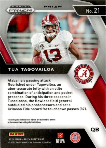 2021 Panini Prizm Draft Picks Collegiate Silver #21 Tua Tagovailoa Crimson Tide