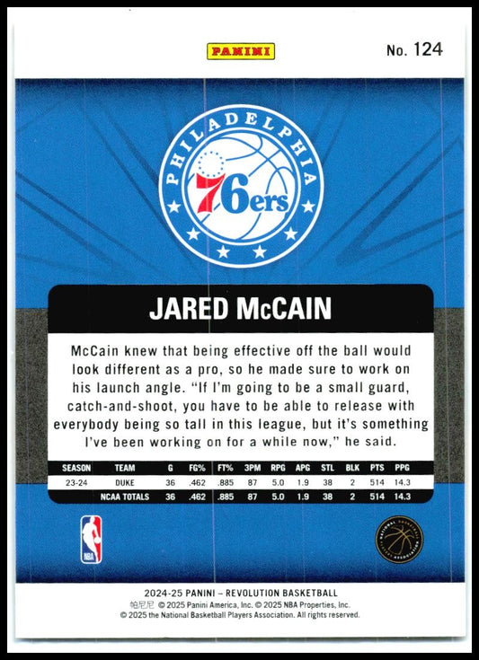 2024-25 Panini Revolution Fractal #124 Jared McCain Rookie Philadelphia 76ers
