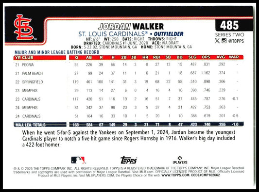 2025 Topps #485 Jordan Walker St. Louis Cardinals