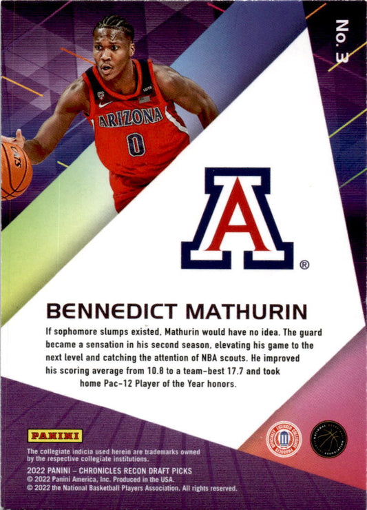 2022 Panini Recon #3 Bennedict Mathurin  Indiana Pacers