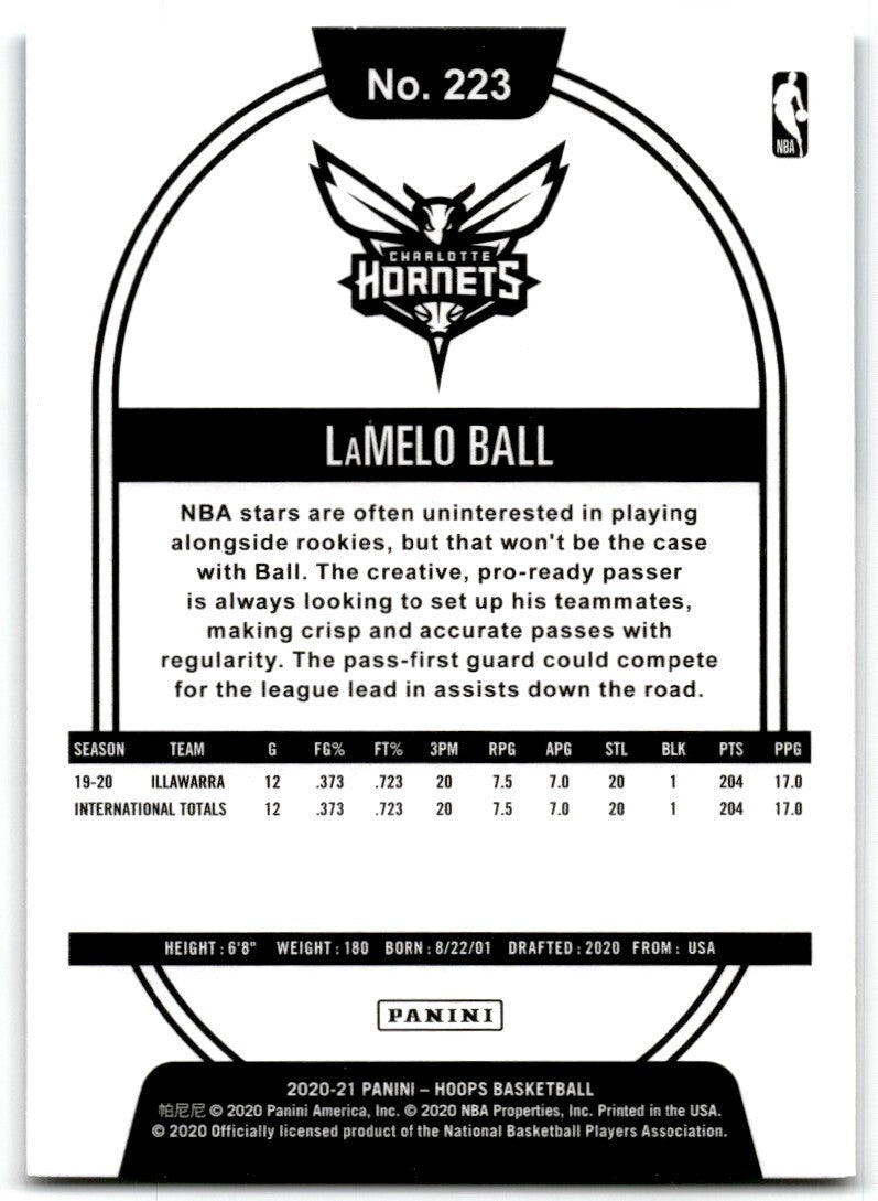 2020-21 Hoops LaMelo Ball Rookie Charlotte Hornets #223