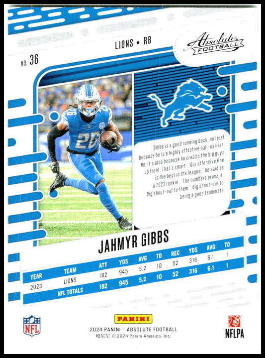2024 Panini Absolute #36 Jahmyr Gibbs Detroit Lions