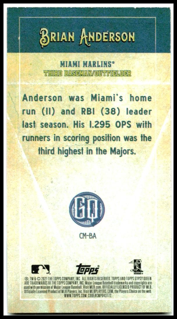 2021 Topps Gypsy Queen Captains Minis #CM-BA Brian Anderson Miami Marlins
