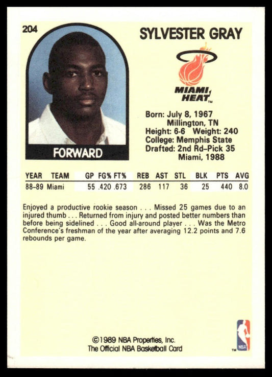 1989-90 Hoops #204 Sylvester Gray - Miami Heat