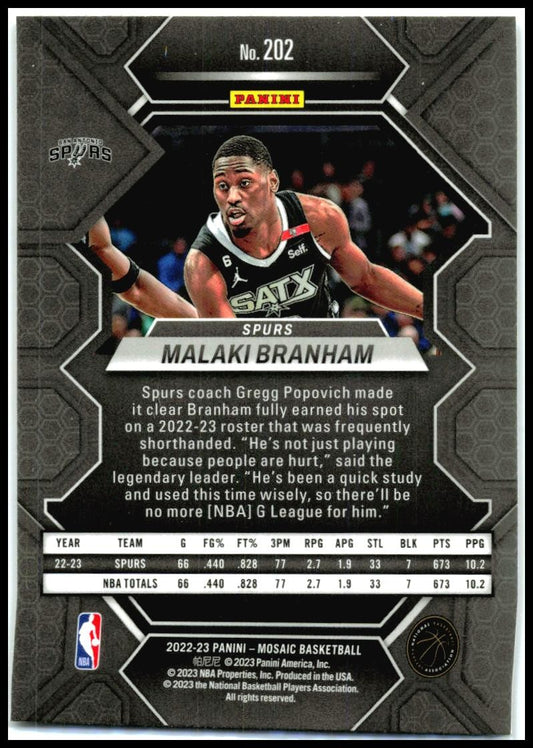 2022-23 Panini Mosaic #202 Malaki Branham Rookie San Antonio Spurs