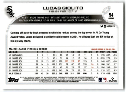 2022 Topps Chrome x-fractor Lucas Giolito Chicago White Sox #94