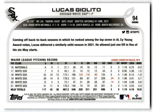 2022 Topps Chrome x-fractor Lucas Giolito Chicago White Sox #94