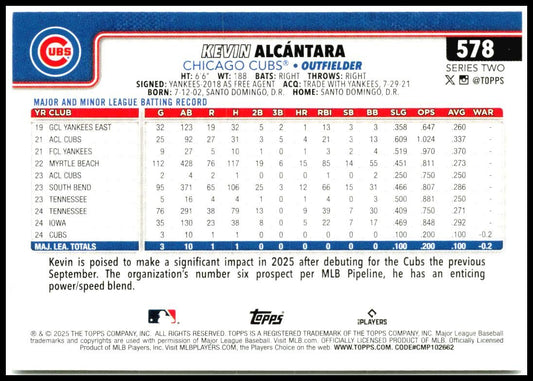 2025 Topps #578 Kevin Alcántara Rookie Chicago Cubs