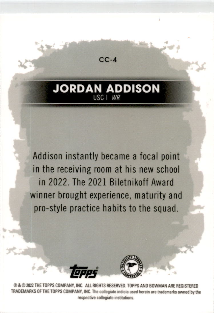 2022-23 Bowman's Best University Campus Captains #CC-4 Jordan Addison USC Trojan
