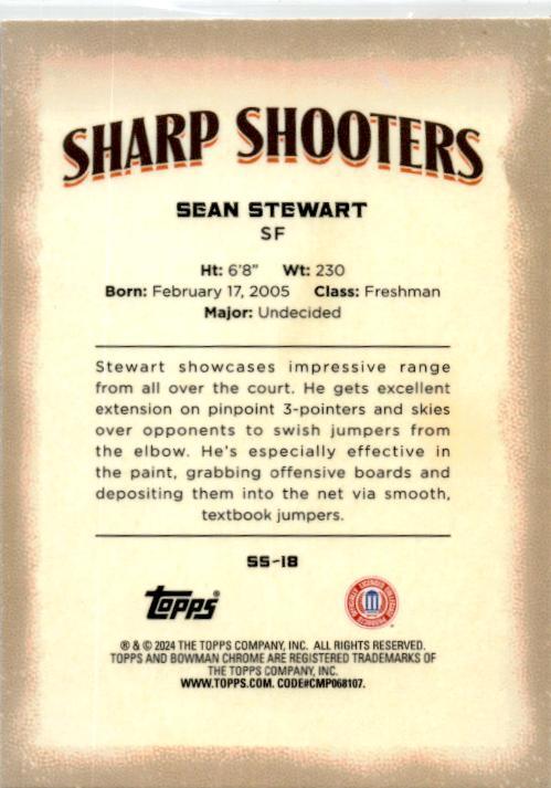 2023-24 Bowman University Chrome Sharp Shooters #SS-18 Sean Stewart Blue Devils