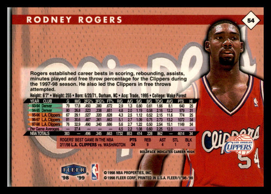 1998 Fleer Tradition #54 Rodney Rogers  Los Angeles Clippers