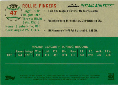 2023 Topps Chrome Platinum Anniversary Blue #47 Rollie Fingers Oakland Athletics