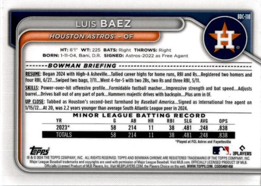 2024 Bowman Draft Chrome #BCP-110 Luis baez Houston Astros