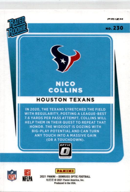 2021 Donruss Optic Pink #230 Nico Collins Houston Texans