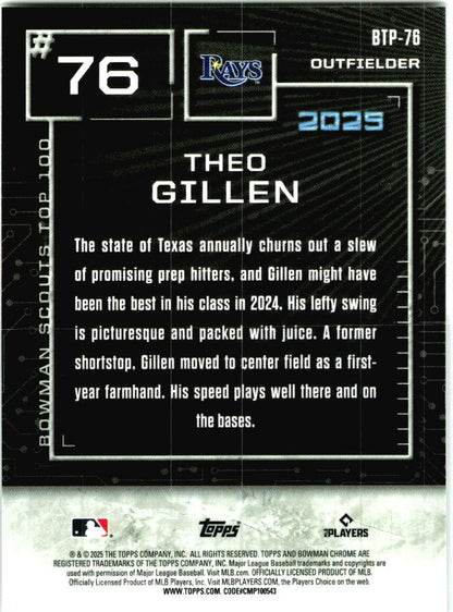 2025 Bowman Bowman Scouts Top 100 #BTP-76 Theo Gillen Tampa Bay Rays