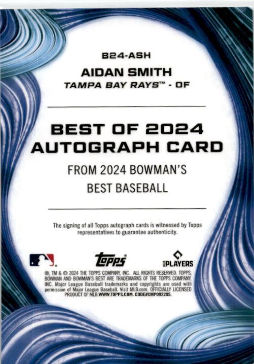 2024 bowman's best Autograph #B24-ASH Aidan Smith Tampa Bay Devil Rays