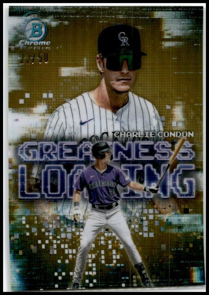 2025 Bowman Greatness Loading Gold /50 #GL-7 Charlie Condon Colorado Rockies