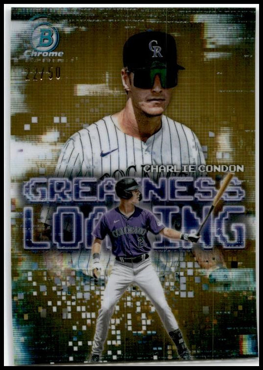 2025 Bowman Greatness Loading Gold /50 #GL-7 Charlie Condon Colorado Rockies