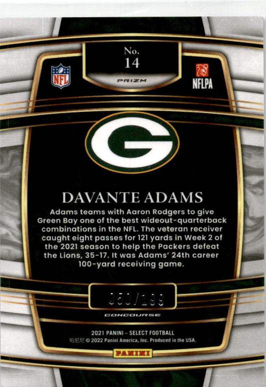 2021 Panini Select #14 Davante Adams /199  Green Bay Packers