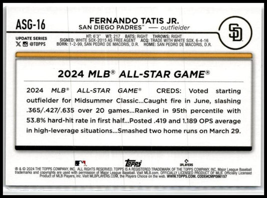 2024 Topps Chrome Update #ASGC-16 Fernando Tatis Jr. San Diego Padres