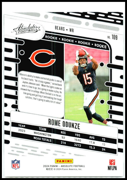 2024 Panini Absolute #109 Rome Odunze Chicago Bears