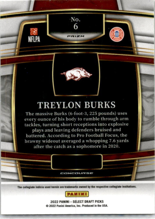 2022  Select Draft Picks Gold Lazer Prizm #6 Treylon Burks Tennessee / Razorback