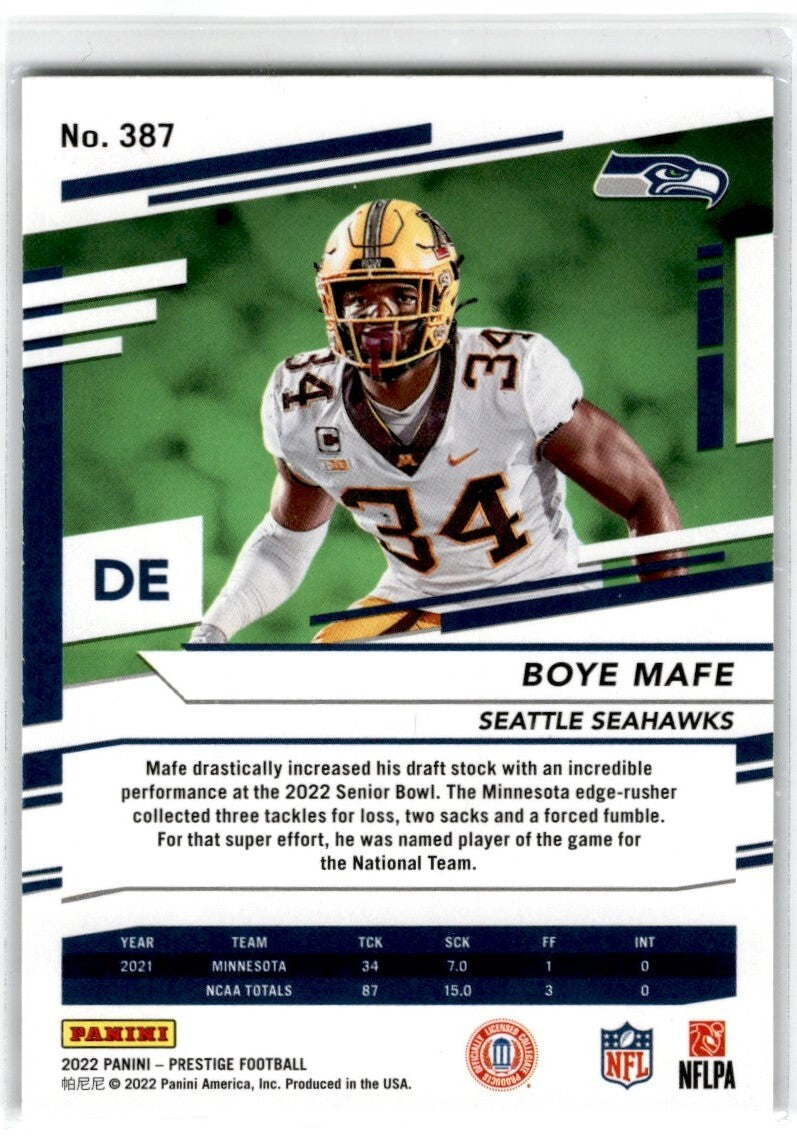 2022 Panini Prestige Xtra Points Astral Boye Mafe Seattle Seahawks #387