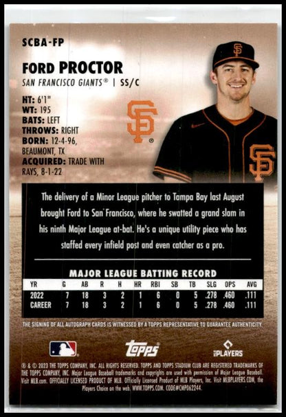 2023 Stadium Club Autographs #SCBA-FP Ford Proctor Auto San Francisco Giants